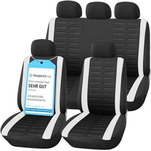Upgrade4cars Autositzbezüge Set Universal | Auto-Schonbezüge für die Vordersitze & Rückbank in Weiß