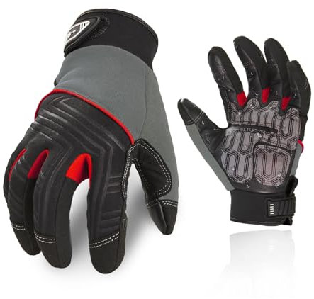 Vgo... 1 paire de gants de travail en cuir de vachette à usage moyen pour mécanicien, anti-vibration, anti-abrasion, gants de sécurité (CA9729HL)