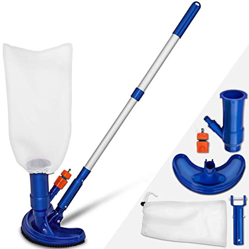 tillvex Aspiratore per Piscine Set | Pulitore per Piscina con Spazzola di Aspirazione Sacco di Raccolta Asta Telescopica Tubo da Giardino | Venturi Aspirapolvere Spazzola di Pulizia