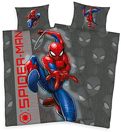 Official Marvel Spiderman Web Slinger Single Duvet Cover PolyCotton Reversible Grey Bedding Set With Matching Pillowcase