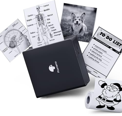 Phomemo M02 Mini Drucker,Bluetooth Taschendrucker,Aufkleber Klein Thermodrucker,Tragbarer Portable Printer,Fotodrucker für Smartphone für Lernen,Studiennotizen,Anatomische Diagramme,Fotos,Schwarz