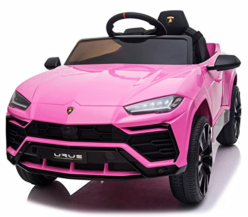 YOFE Electric Ride On Car for Kids, 12V Licenced Lamborghini Kids Electric Vehicles with Remote Control, AUX, Spring Suspension, Music, LED Lights, USB Port, Foot Pedal (Pink)