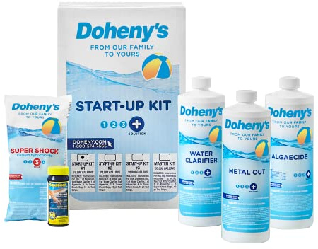 Doheny's Ultimate Pool Opening Start-Up Kit | Made in USA | Includes Metal Out, Algae Control, Clarifier & Super Shock | Prevents Stains, Rust & Scale | Free 10-Pack Test Strips | Pro-Grade Chemicals
