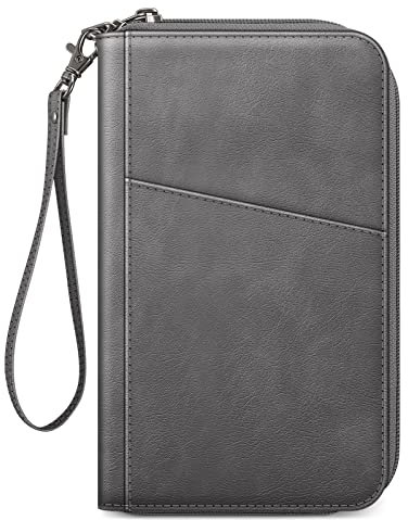 FINTIE Reisepass Tasche Familie Reiseorganizer, Wasserdicht Reisepasshülle Ausweistasche Dokumentee mit RFID Blockier für Damen und Herren (Dunkelgrau)