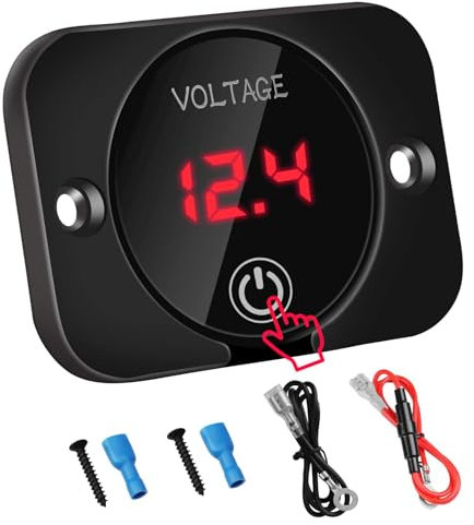 Linkstyle DC 12V 24V 36V Voltmetro Digitale LED, Impermeabile Voltmetro Auto con Protezione da Sovraccarico per Auto Barca Moto Camper, Rosso