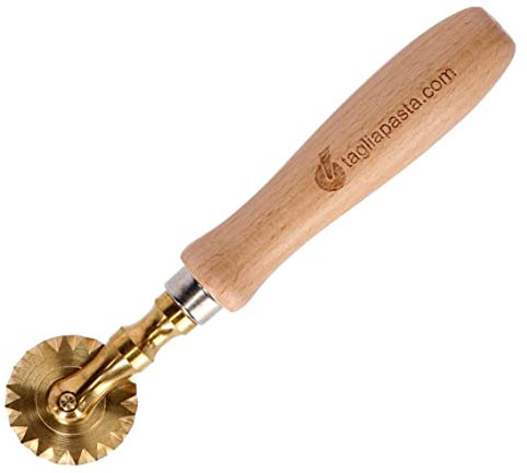 Tagliapasta Rotella Taglia Pasta, Sfoglia Fresca, Tortellini, Ravioli | Diametro 38 mm | Rotella in Ottone con Impugnatura in Legno e Custodia in TNT