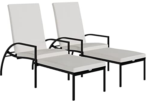 Gecheer Sun Loungers 2 pcs with Footrest, PE Rattan Black Steel Frame Adjustable Backrest for Outdoor Pool Beach Patio Garden