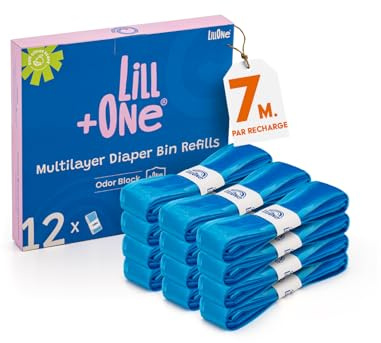 LillOne 12 Extra lång 7-lagers blöjbehållare Refills - Kompatibel med Angelcare Tommee Tippee Twist & Click Simplee Tec LitterLocker Littycat Spross - paket med 12 refill
