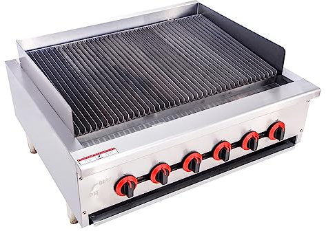 Commercial Gas Charbroiler, 36 6-Burner 120,000 BTU Heavy-Duty Countertop Grill with Radiant Burners, ETL Certified, for Restaurants & Commercial Kitchens