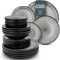 24 Piece Dinner Sets for 6 People - Beautiful Mediterranean Style Stoneware Dinner Set for 6 - Dishwasher & Microwave Safe Plates and Bowls Set for 6 - Dinnerware Sets by Pure Living in Dark Grey