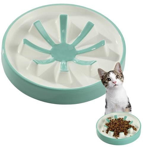 Navaris Antischlingnapf Hund und Katze - Slow Feeder Hund - Antischlingnapf aus Keramik - Fördere EIN langsames und gesundes Fressen - Frei von Plastik - Blau