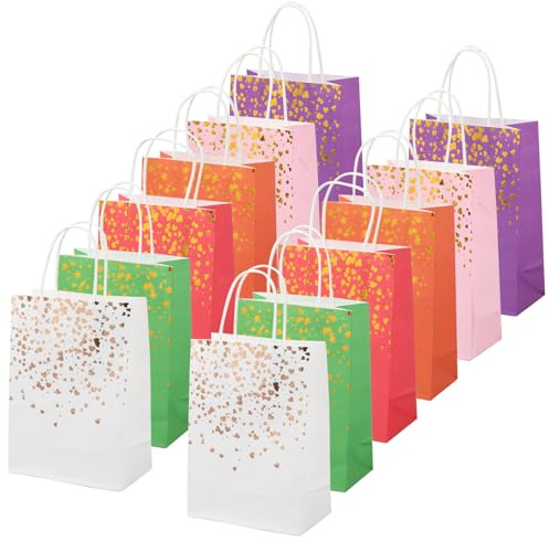 12 Pcs Bolsas de Papel para Regalo, 21x8x15cm, Reutilizables Bolsa de Fiesta Cumpleaños con Asas, Bolsa de Compra Papel Pequeñas, Bolsa de Papel Kraft para Embalaje Celebraciones Navidad, 120 gsm