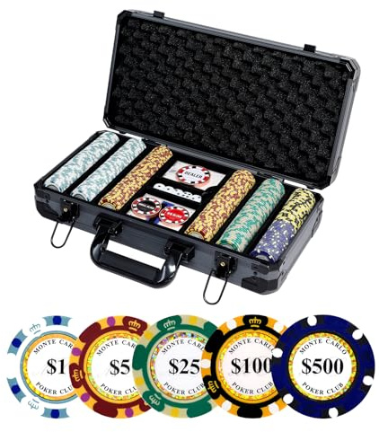 JIESITE 14g Clay Poker Chips Set 300 Pcs Poker Chips 39mm with High-end Aluminum Carrying Case/2 Decks of Plastic Playing Cards/Dealer Button for Poker Games Blackjack Texas Hold'em