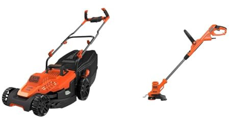 BLACK+DECKER Tondeuse Filaire 1600W, Tondeuse à Gazon Electrique 38 cm, 6 hauteurs réglables & Coupe-Bordures Filaire 450W, Coupe-Bordures Electrique 25 cm avec 2 Poignées