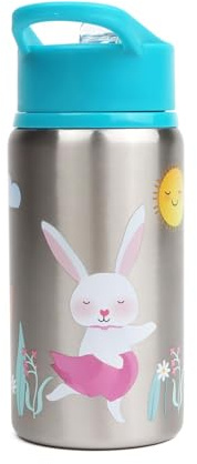 Myga Kids 500ml Water Bottle – Childrens Leakproof Water Bottle with Straw and Carry Handle - Lightweight Shatterproof Stainless Steel Reusable Drinks Bottle for Kids – Animal Kingdom