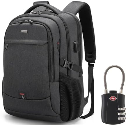 DUSLANG 17 Inch Laptop Backpack for Travel Water Resistant College Backpack for Men with USB Charging Port TSA lock, Black