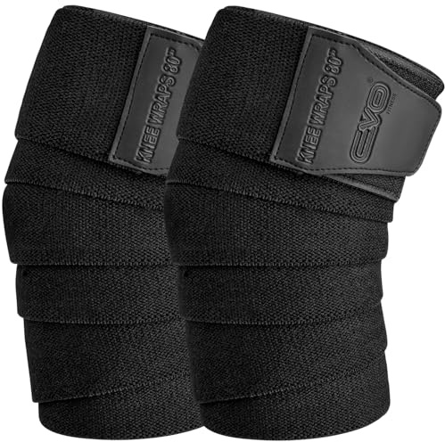 EVO Fitness Knee Wraps for Weightlifting 80 Knee Support Knee Sleeves Weight Lifting Women Men for Squats Bandage Leg Press Deadlifts Knee Straps Gym Knee Sleeves Elasticated Powerlifting