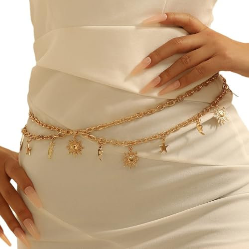 Gürtel Damen Kettengürtel, Gold Ketten-Gürtel, Mehrschichtiger Taillenkettengürtel, Verstellbarer Taillenkette für Jeans, Kleider, Gürtel Metall Link Kette (Golden)