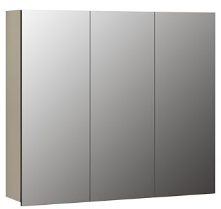 Spegelskåp PureBliss Kashmir ljusgrå/spegelglas – B 90 x H 80 cm | B 90 x H 80 x D 20 cm – lämplig för fuktiga rum – tillval med LED-belysning – 3 dörrar, 6 hyllor