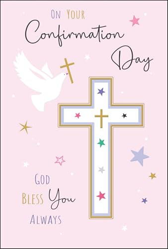 Jonny Javelin Confirmation Day Congratulations Card for Women or Girls - Confirmation Congratulations Card with White Dove and Cross Design and Embossed Foil Details