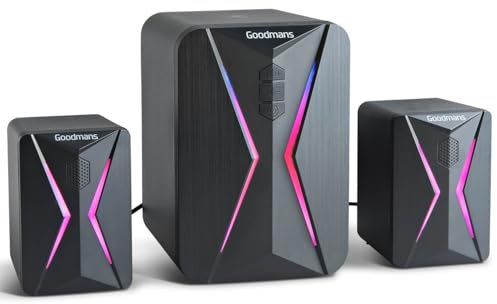 BargainsMania 2.1 Gaming Sound System With Subwoofer - Features: Touch Control LED Colour Changing Lights, USB Powered, 3.5mm Aux In, Portable Stereo Speakers