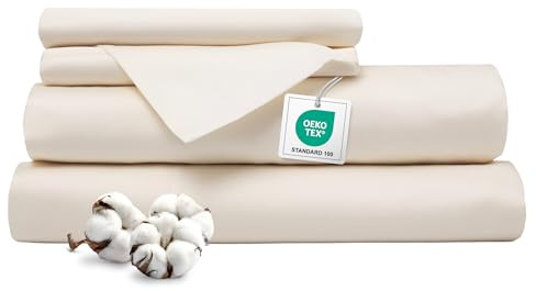Ferò Completo Letto, Completo Lenzuola Matrimoniali Cotone di Lusso 4 Pezzi, Proteine della Seta, Lenzuolo Angoli 180x200, 2 Federe 50x80, Design Italiano, Raso di Cotone 300TC OekoTex, Bianco Avorio