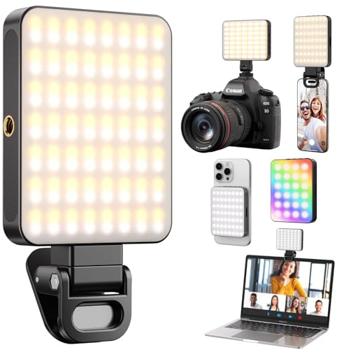 OUSFOT Lumiere Telephone Selfie 128LED 3000-6500K, Lampe Selfie Mode RGB 8 Couleurs avec Luminosité Réglable, Lampe Photo avec Clip Rechargeable par USB, pour Téléphone, Caméra, Ordinateur