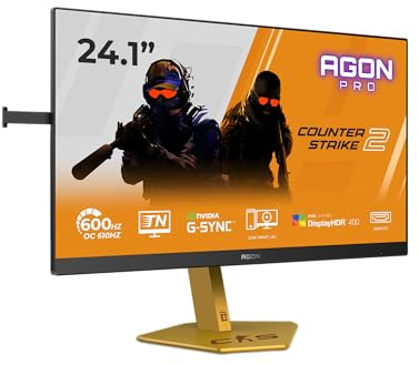 AOC CS24A 24.1 inch FHD Gaming Monitor 610Hz, TN eSports Panel, 0.5ms MPRT, Adaptive Sync, HDR400, G-Sync Compatible, Height Adjustment (1920x1080 HDMI 2x 2.1 DP 1x 1.4 USB Hub) Black/Orange