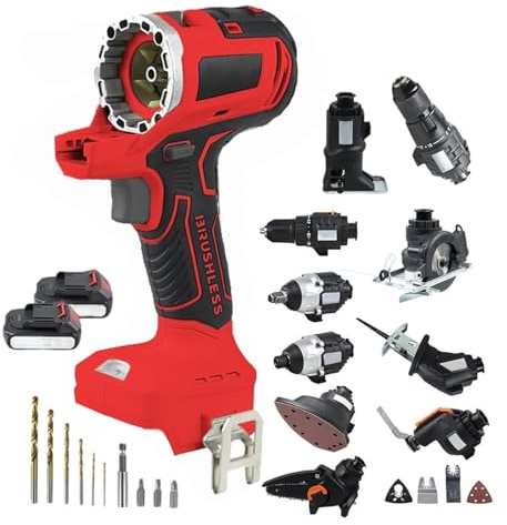 Cordless Hand Drill Power Tool Combo Kit 10-in-1 Brushless Set with Reciprocating Saw, Jig Saw, Circular Saw, Chainsaw, Oscillating Tool, Screwdriver, Wrench, Impact Drill, Sander
