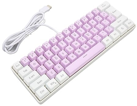 Plyisty RGB-BAKGRURDSBELYST SPELTANGENTBORD 61 Tangenter, Ergonomisk Design, Plug and Play, 26-tangenter Rollover, Kompatibel Med Stationär Bärbar Dator (Vit Lila)