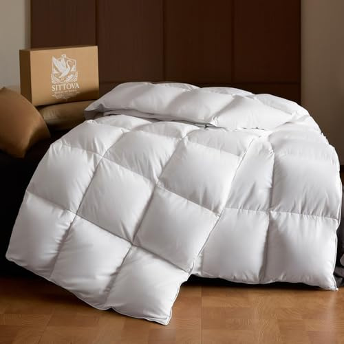 Goose Down Fiber Comforter King Size – All-Season Hotel Quality Duvet Insert, High Fill Power, Ultra Soft 100% Cotton, Box-Stitched, Breathable, Lightweight Luxurious White Bedding, 90x 106