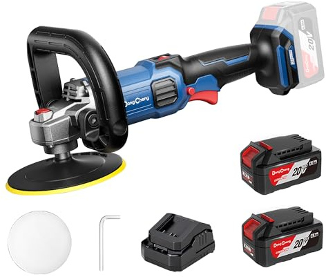 Dong Cheng 20V Brushless Cordless Polisher, Includes 2 x 4.0Ah Batteries, 500-3000RPM Car Polisher, 6-Speed with 150mm Polishing Machine Pad, Rotary Polisher for Car Detailing & Polishing.