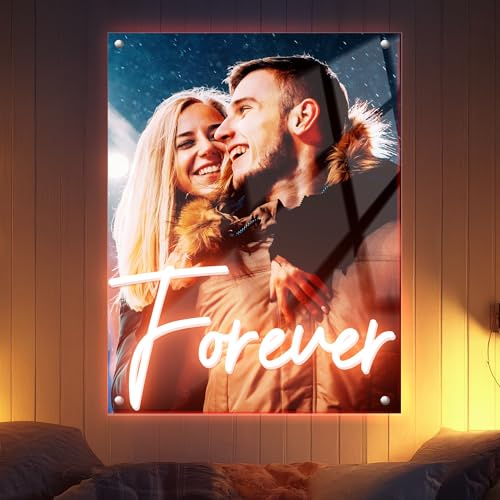 Segorts Personalised Neon Light Sign Personalised UV Prints with Photo Led Signs Acrylic Light Up Name Sign for Wall Room Bedroom Decor Personalised Painting Wall Art Gift for Anniversary Birthday