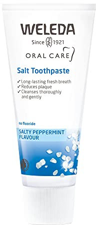 Weleda - Pasta de Dientes Salina, Cuidado 6 en 1, Limpia en Profundidad, Neutraliza los Ácidos Nocivos y Previene las Caries, Aliento Fresco,100% Natural, Sabor Menta Salada,Vegana, Sin Flúor - 75 ml