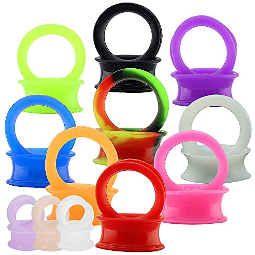 ZeSen smycken 12 par silikon flexibla tunna öronproppar tunnlar dubbla utsvängda expanderare öronmätare piercing, 14mm, Silikon