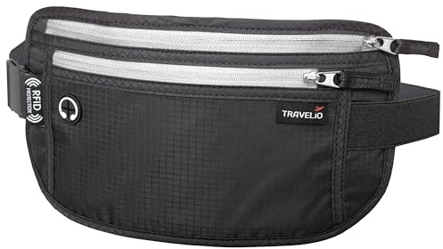 RFID Blocking Anti Theft Hidden Unisex Money Passport Holder Airplane Travel Waist Belt Fanny Bag (Black)