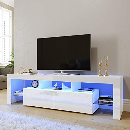 ELEGANT Modern High gloss Color White TV Stand Cabinet with LED Light for 22-65 Flat Screen 4k TVs/Living Room Bedroom Furniture Television Unit TV Cabinet with Shelves and Drawers (1600x350x450mm)