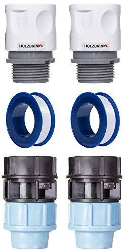 HOLZBRINK Kit de Conexión de Tubería PEBD al Grifo: Conector Enchufe Rápido 20mm, Conector PE, Cinta de Teflón