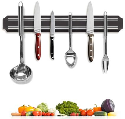 BLADO Magnetic Knife Holder for Wall 33cm (13) – Magnetic Knife Rack with Ultra Strong Magnet – Space Saving Utensil Holder for All Kitchen Accessories, Tools and Keys (Metal)