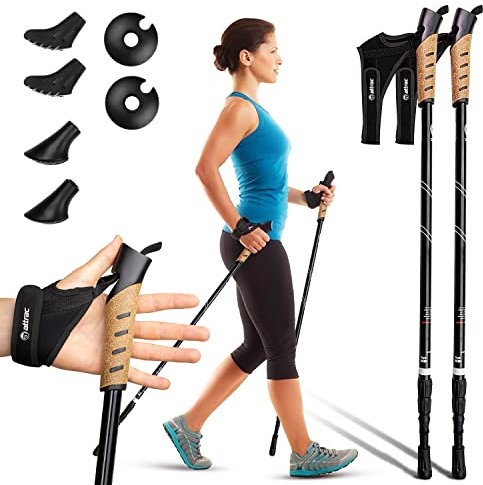 Attrac Nordic Walking Classic Wanderstöcke 69-136cm versch. Farben - Trekkingstöcke Aluminium Stöcke mit Anti-Shock Dämpfung - Teleskop verstellbar und leicht mit Workout und App I Opt. Tragetasche