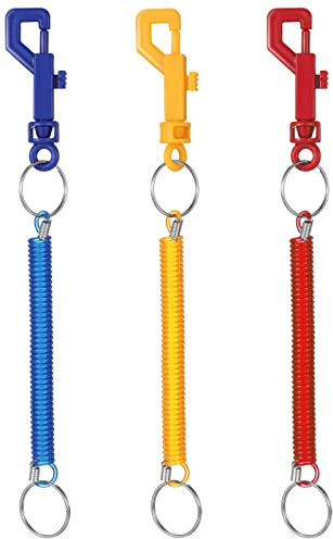 Otuuz 3 Pack Porte-Clés à Ressort Rétractable Porte-Clés en Spirale avec Clip en Plastique Porte-Clés Anti-Perte Extensible pour Clés Portefeuille(Rouge, Jaune, Bleu)