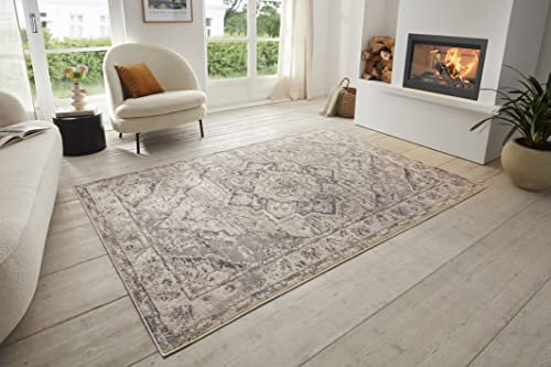 Hanse Home Sand Vintage Teppich – Orientalischer Kurzflor Wohnzimmerteppich Weicher Orient-Teppich Läufer für Schlafzimmer, Esszimmer, Wohnzimmer, Flur, Küche – Creme Grau, 240x340cm