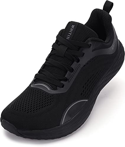 WHITIN Mens Wide Width Toe Box Zero Drop Road Running Shoes Tennis Athletics Size 8.5 Logging Workout Male Lightweight Gym Sports Hiking Walking Black 42