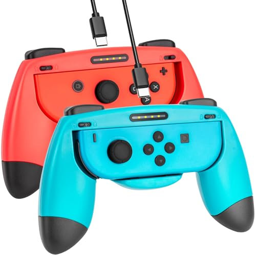 2 Stück Switch Joy Con Grip Kompatibel mit Nintendo Switch/Switch OLED, Komfort Griff Halterung Gaming Controller Gamepad Grips mit Ladefunktion für Switch Joy-Con Controller (Rot und Blau)