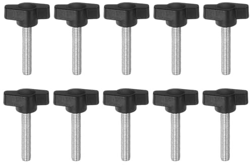QUARKZMAN M6 x 35mm Ala Mango Perilla, 10pcs Manija Negro de Sujeción Forma T Pomo de 27mm Ancho de Pulgar Tornillo de Cabeza Moleteada Rosca Macho Estándar para Taladros Carpintería