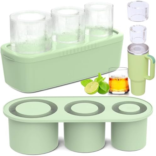 Collect Light Eiswürfelform Silikon für Stanley Thermobecher,3 Fach Eiswürfelbehälter,Eiswürfelformen mit Deckel und Behälter,BPA Frei,kompatibel mit 40Oz Becher (Grün)