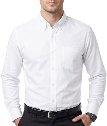 Cotton King Mens 100% Cotton Oxford Shirt Long Sleeve Dress Shirts for Men Button Down Work Casual Shirt with Pocket - White - (M)