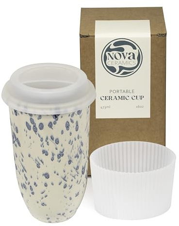 NOVA CERAMICS Travel Coffee Mug– Travel Coffee Tumbler – On the Go Coffee Mug – Microwave & Dishwasher Safe Green Coffee Tumbler - Gifts For Women Men Him Her – 16oz – Orchid
