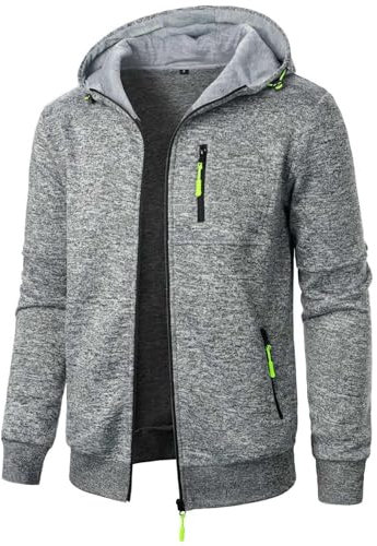 Aoouekul Herren Hoodie Sweatjacke Langarm Pullover Zip Kapuzenpullover Sweatshirts Mode Kapuzenjacke Männer Kapuzenpulli mit Reißverschluss Sport Style Casual (Hellgrau,XL)