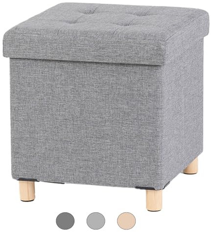 Zedelmaier Sitzhocker mit Stauraum, Hocker mit Holzfüßen,Aufbewahrungsbox mit Deckel,Fußhocker, bis 300 kg belastbar, für Eingang, Wohnzimmer, Schlafzimmer (Grau)